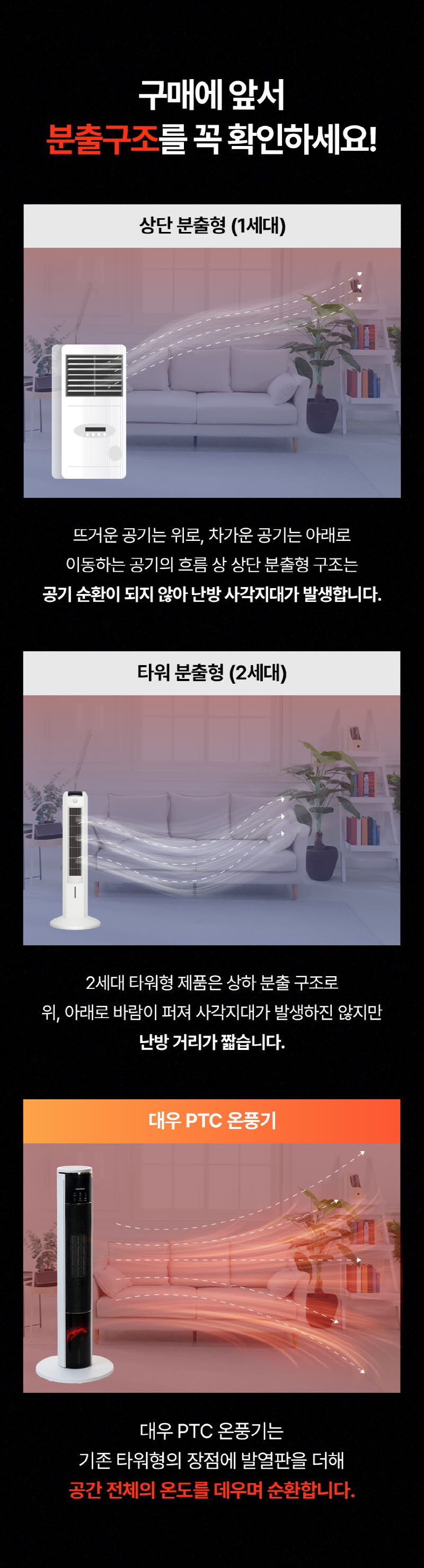 대우 불멍 PTC 타워형 리모컨 온풍기 DEH-PT2033R 상세 이미지 24