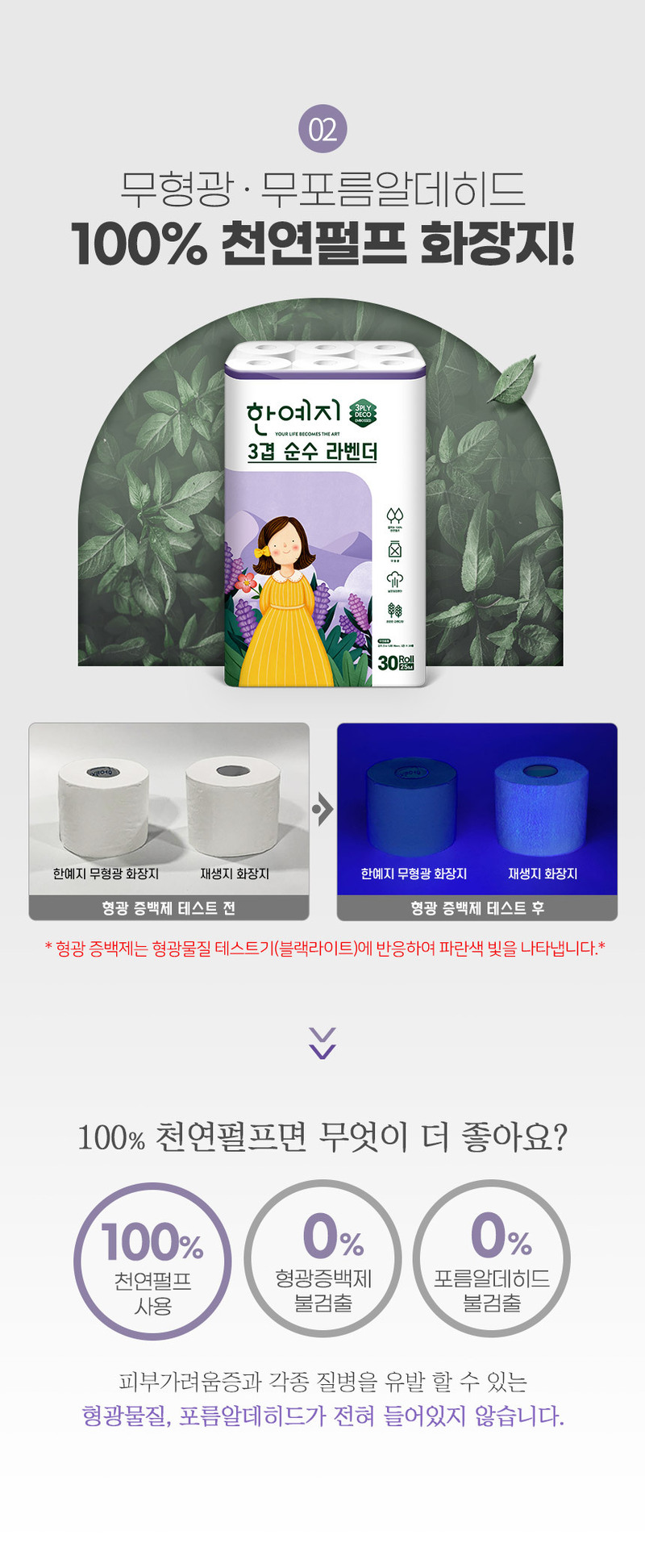 한예지 라벤더 천연 1팩+셰프키친 150매8롤+(gift 여행용 70매1팩) 상세 이미지 5