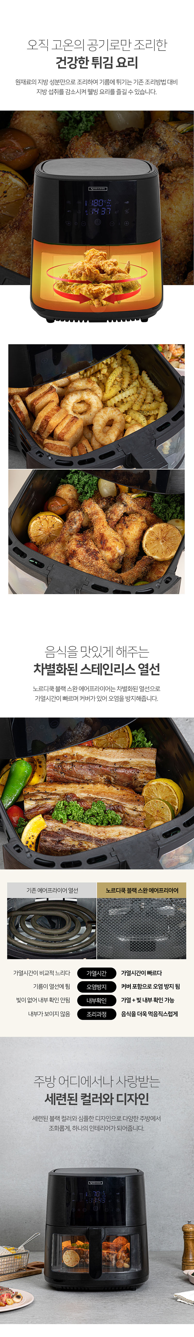 노르디쿡 블랙 스완 에어프라이어 9L NRAF-9000B 상세 이미지 5